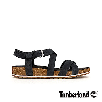 Timberland 女款黑色磨砂革交叉繫帶涼鞋|A1MR3