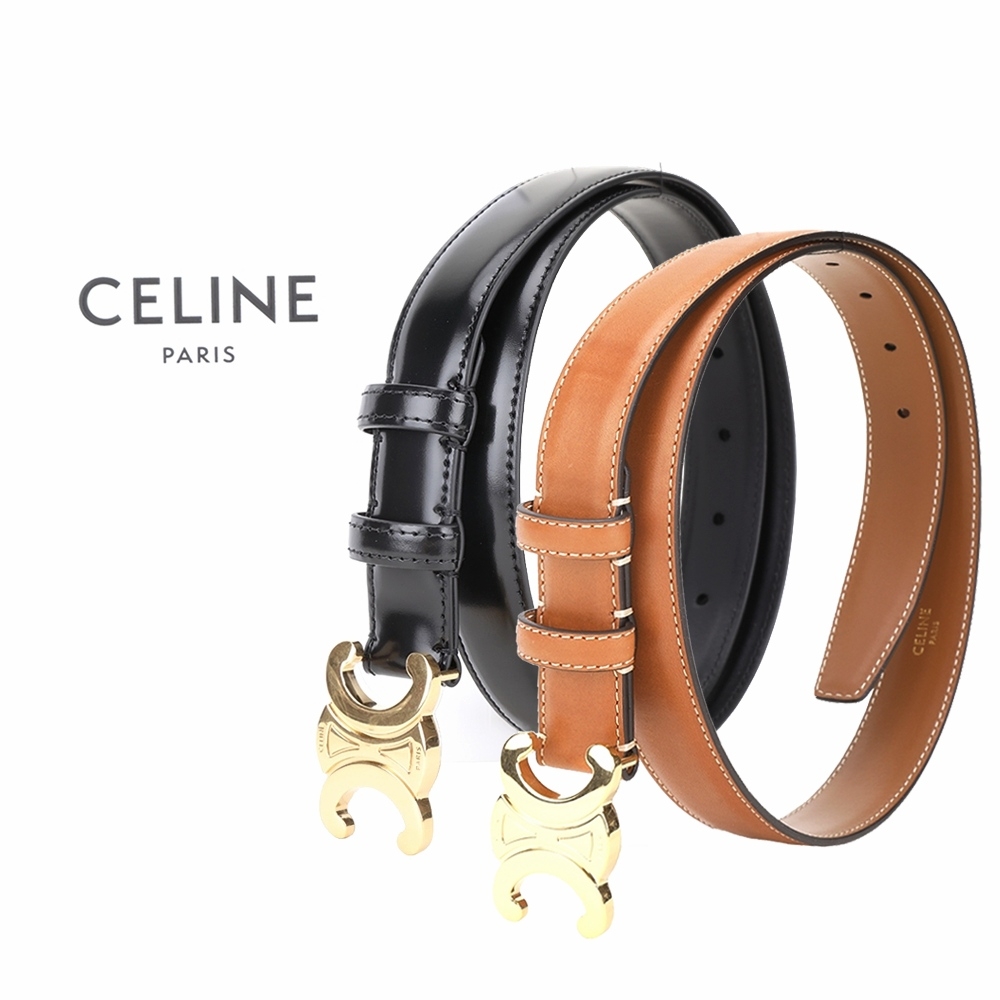 CELINE Triomphe 25mm 凱旋門金釦小牛皮腰帶-2色可選