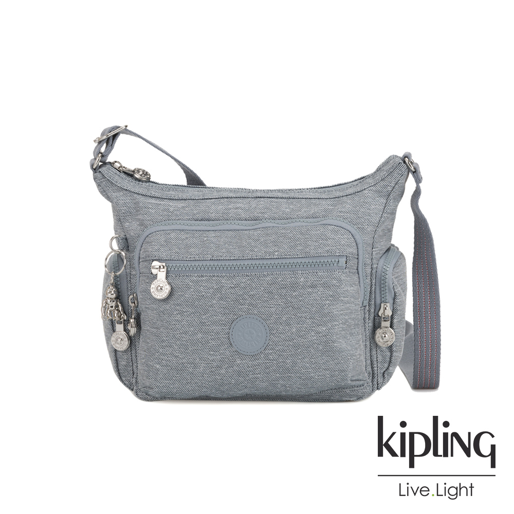 Kipling 極簡風淺灰丹寧多袋實用側背包-GABBIE S