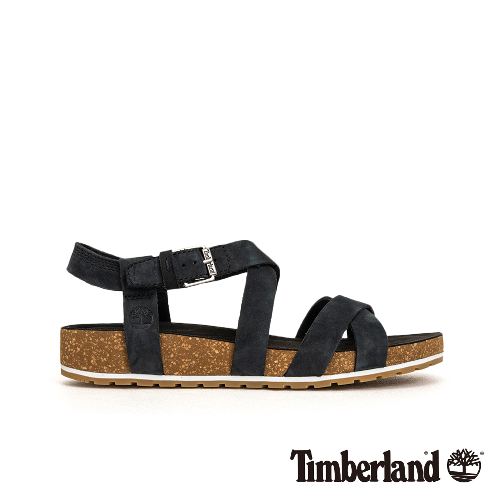Timberland 女款黑色磨砂革交叉繫帶涼鞋|A1MR3