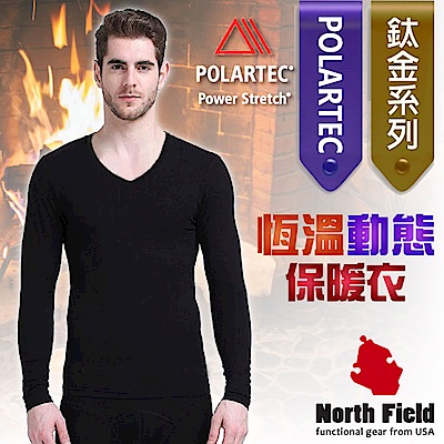 North Field 男 Polartec V領控溫強刷毛保暖衛生衣_黑色