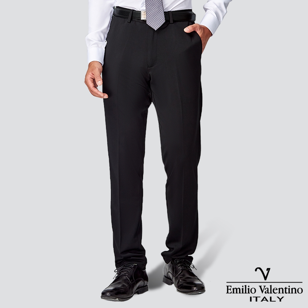 Emilio Valentino 范倫提諾特級彈性修身西裝褲-四色任選 (平面 黑-1)