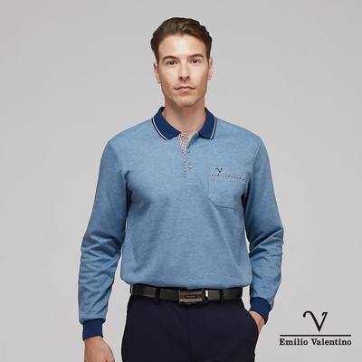 【Emilio Valentino范倫鐵諾】男裝蓄熱保暖棉質磨毛長袖POLO衫 藍(21-3V7891)