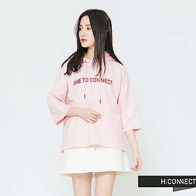 H:CONNECT 韓國品牌 女裝-配色印字抽繩帽T-粉