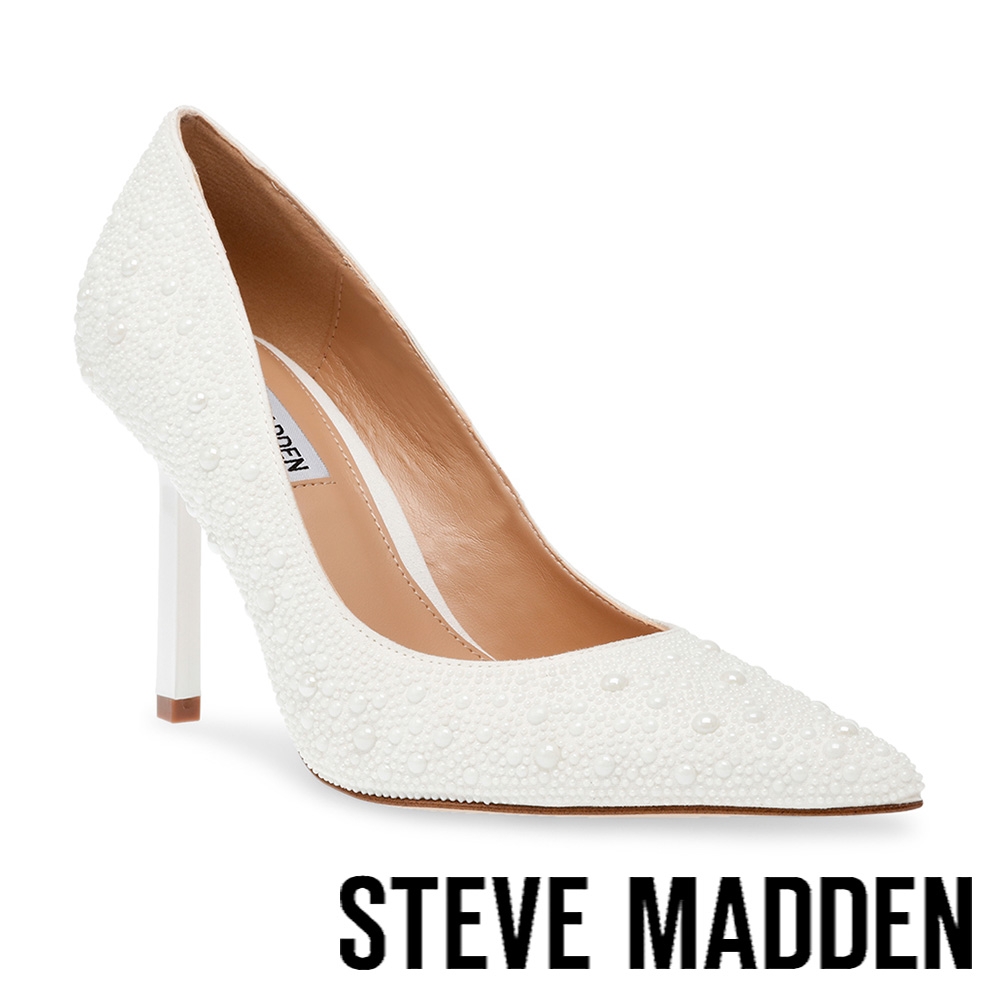 STEVE MADDEN-CLASSIE-P 珍珠鑽面尖頭細跟高跟鞋-白色