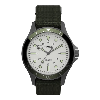 TIMEX 越野軍風帆布帶腕錶-黑X綠-TW2T75500-41mm