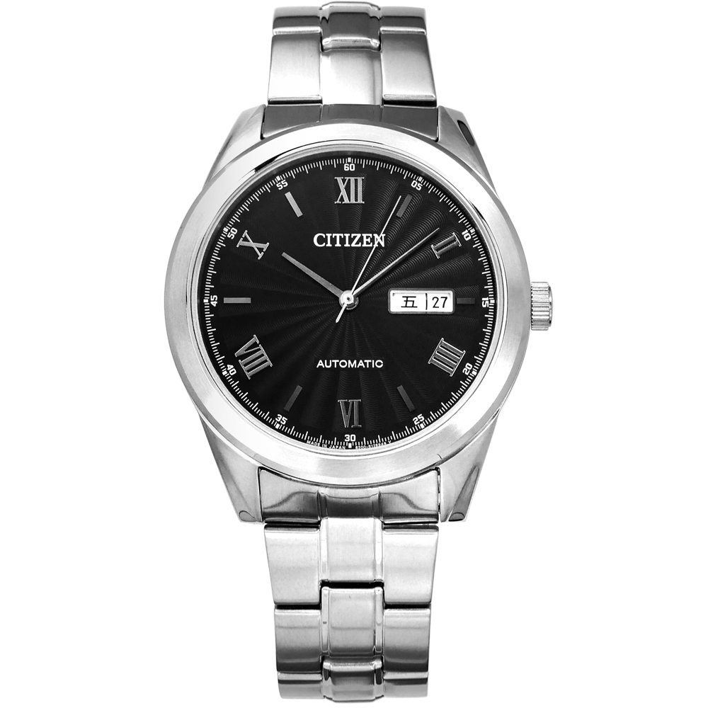 CITIZEN 星辰表 自動上鍊日期日本製造機械錶不鏽鋼手錶-黑色/41mm