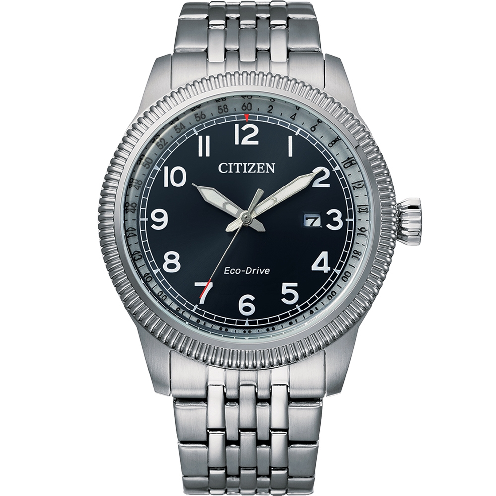 CITIZEN 星辰 光動能復古風紳士手錶-銀x藍 BM7480-81L