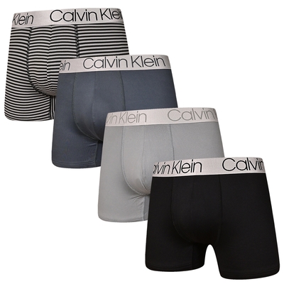 Calvin Klein Microfiber 男內褲 莫代爾 絲質舒適 平口褲/四角褲/CK內褲-條紋、深灰、黑、灰 四入組