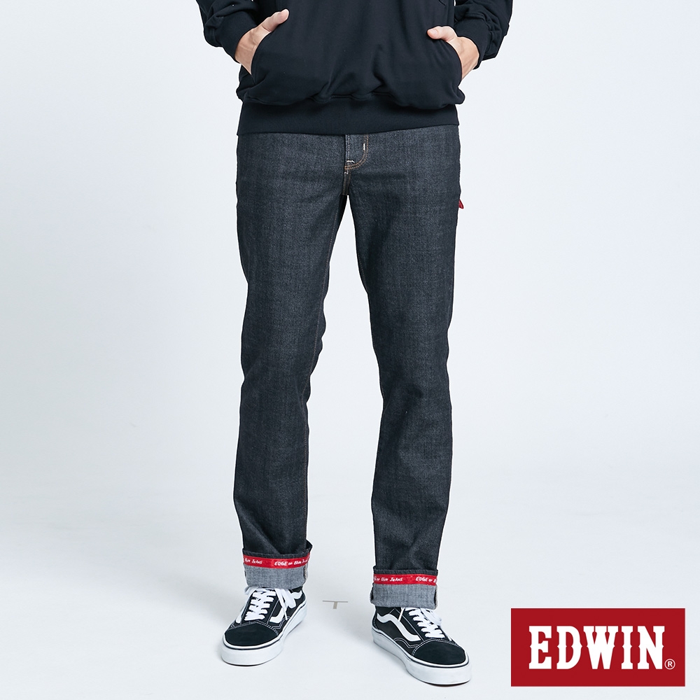 EDWIN EDGE 織帶紅線中直筒牛仔褲-男-黑色