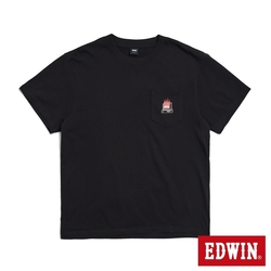 EDWIN 口袋炎上印花寬版短袖T恤-男-黑色