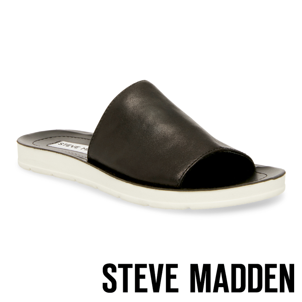 STEVE MADDEN-PORTER-皮革透氣平底拖鞋-黑色