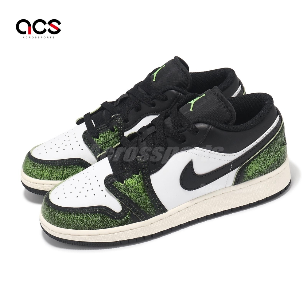 Nike 休閒鞋 Air Jordan 1 Low SE GS 大童 女鞋 黑 綠 AJ1 皮革 低筒 DO8244-003