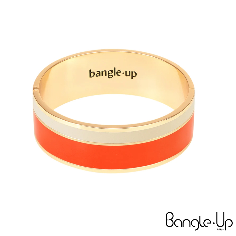 Bangle up 經典條紋印花琺瑯鍍金手環-橘白