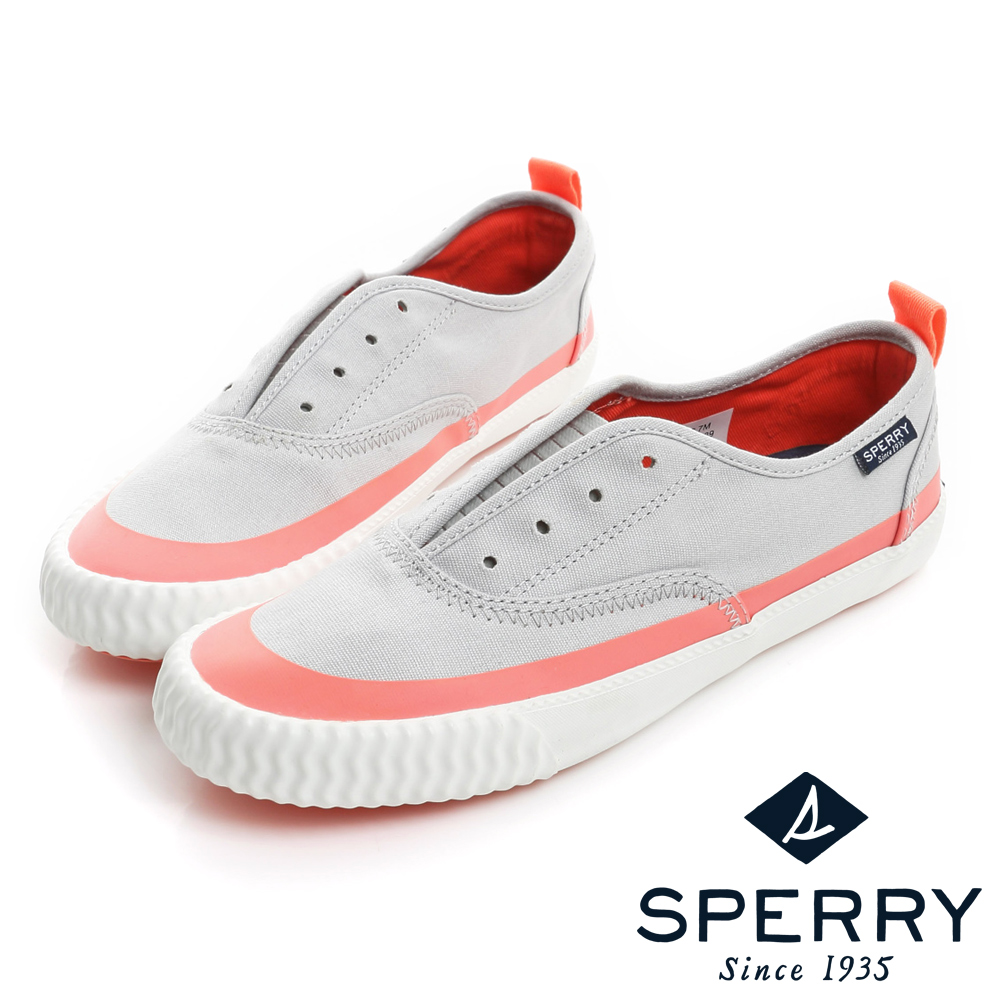 SPERRY 海軍風水洗帆布休閒鞋(女)-灰橘