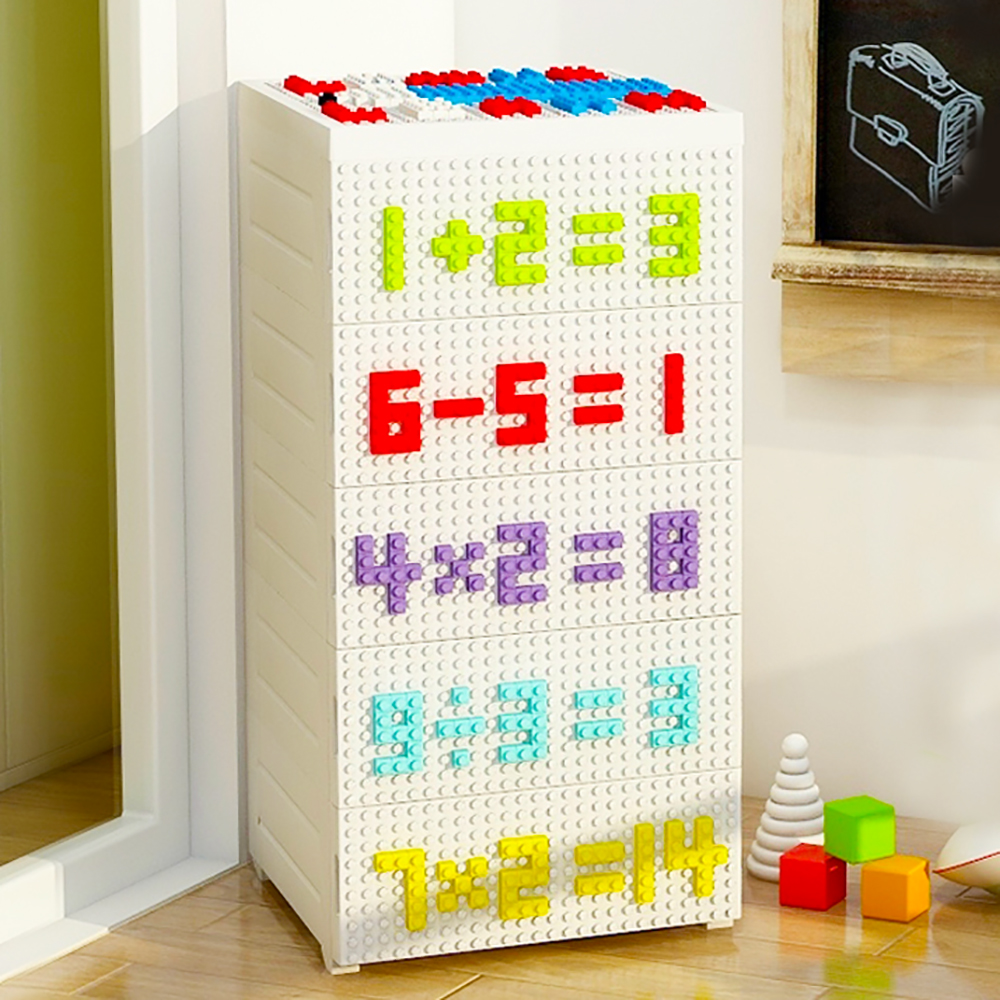 【魔法腳印】童趣益智積木拼圖五層玩具收納櫃-英文數字(拆開即用 免組裝)