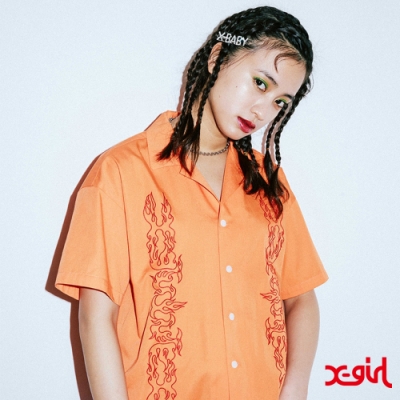 X-girl 1 OPEN COLLAR EMBROIDERY SHIRT短袖襯衫-橘