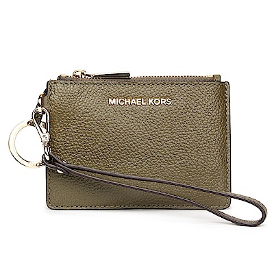 MICHAEL KORS Mercer 金LOGO荔枝紋皮革證件零錢手拿包-橄欖綠色