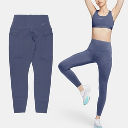 Nike 緊身褲 Go Leggings 藍 保暖 高腰 抽繩 九分 多口袋 健身 瑜珈 FB8849-491