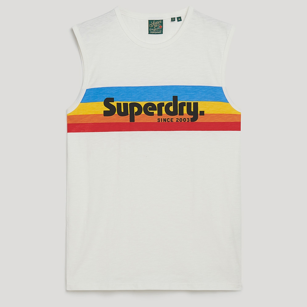 SUPERDRY 男裝 背心 Cali Striped Logo 米白