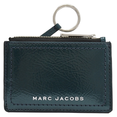 MARC JACOBS 金屬LOGO 3卡漆皮設計鑰匙吊環零錢包(深綠)