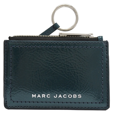 marc jacobs 金屬logo 3卡漆皮設計鑰匙吊環零錢包(深綠)