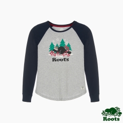 Roots女裝-佳節海狸系列 棒球T恤-灰色