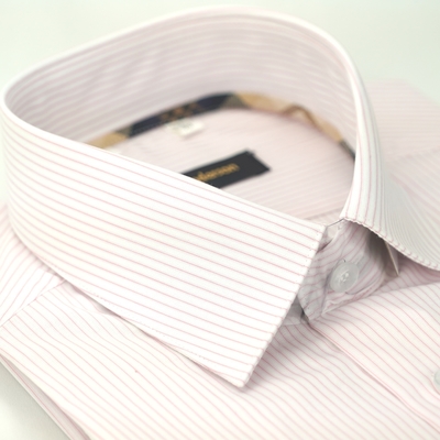 金安德森 經典格紋繞領粉色條紋窄版長袖襯衫