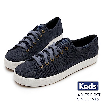 Keds KICKSTART 質感斜紋綁帶休閒鞋-藍