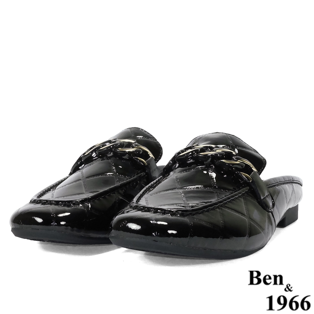 Ben&1966高級頭層羊漆皮流行穆勒鞋-黑(216301)