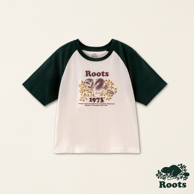 Roots女裝-#Roots50系列 手繪海狸有機棉寬版短袖T恤-深綠色