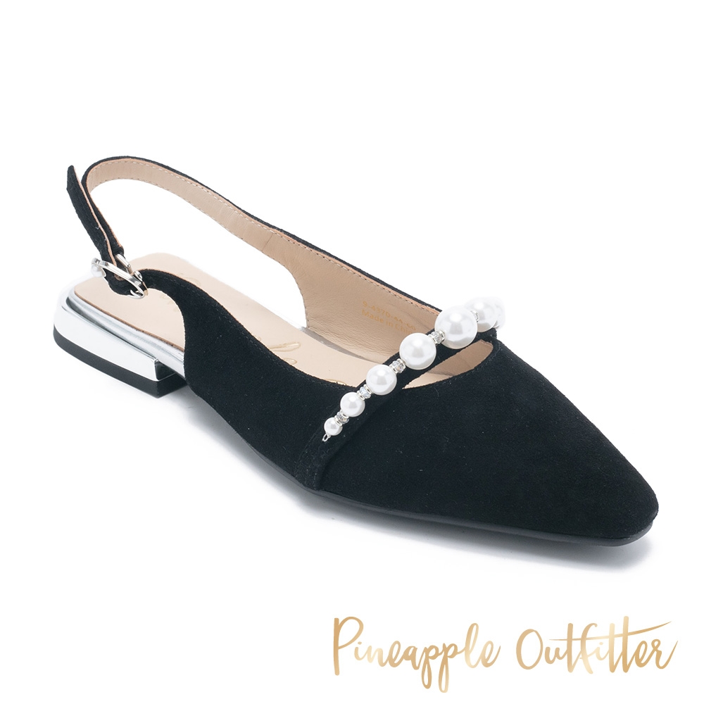 Pineapple Outfitter-HSAN 氣質珍珠鍊帶裸跟平底鞋-黑色