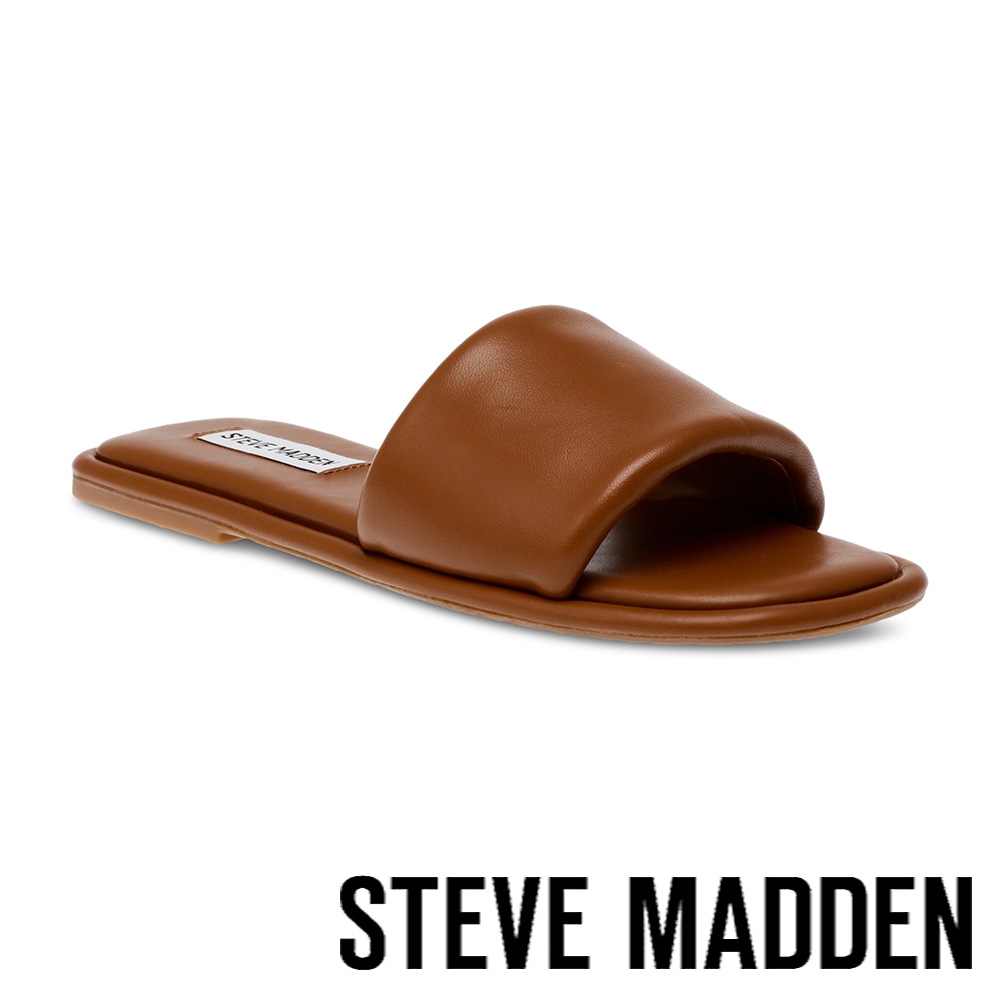 STEVE MADDEN-CYMONE 素面簡約寬帶拖鞋-棕色