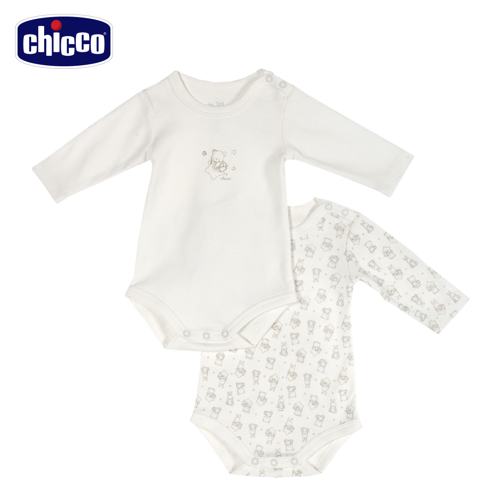 chicco-星空熊系列-長袖連身衣二入-米(3-24個月)