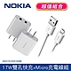 【NOKIA 諾基亞】17W 2.4A 雙USB 快速充電器 + Micro USB手機充電線100cm  (E6310+E8100M) product thumbnail 1