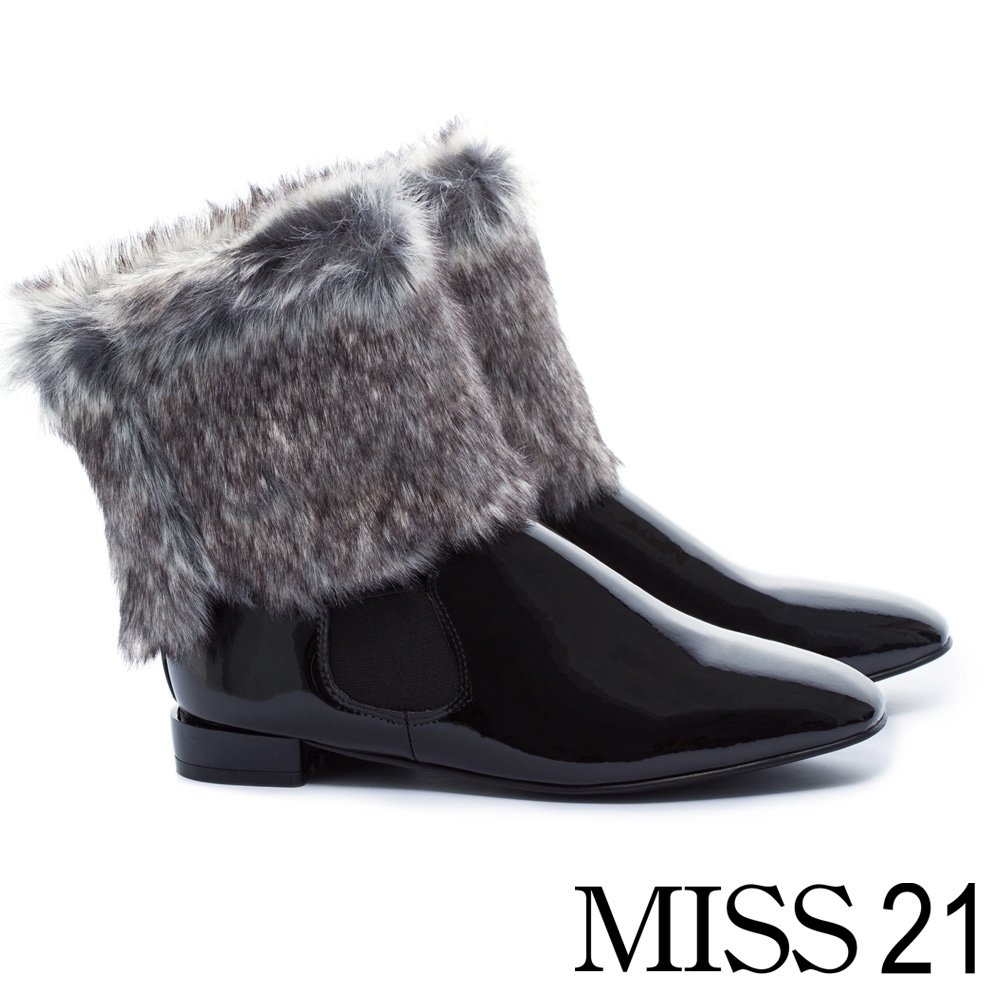 低跟鞋 MISS 21 毛毛襪套兩穿式方頭低跟鞋/短靴－黑 product image 1