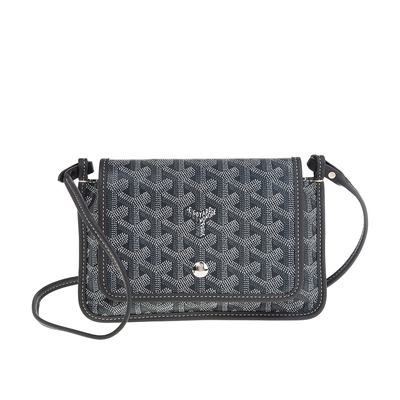 GOYARD 新款PLUMET系列帆布LOGO翻蓋扁斜背包 (灰色)