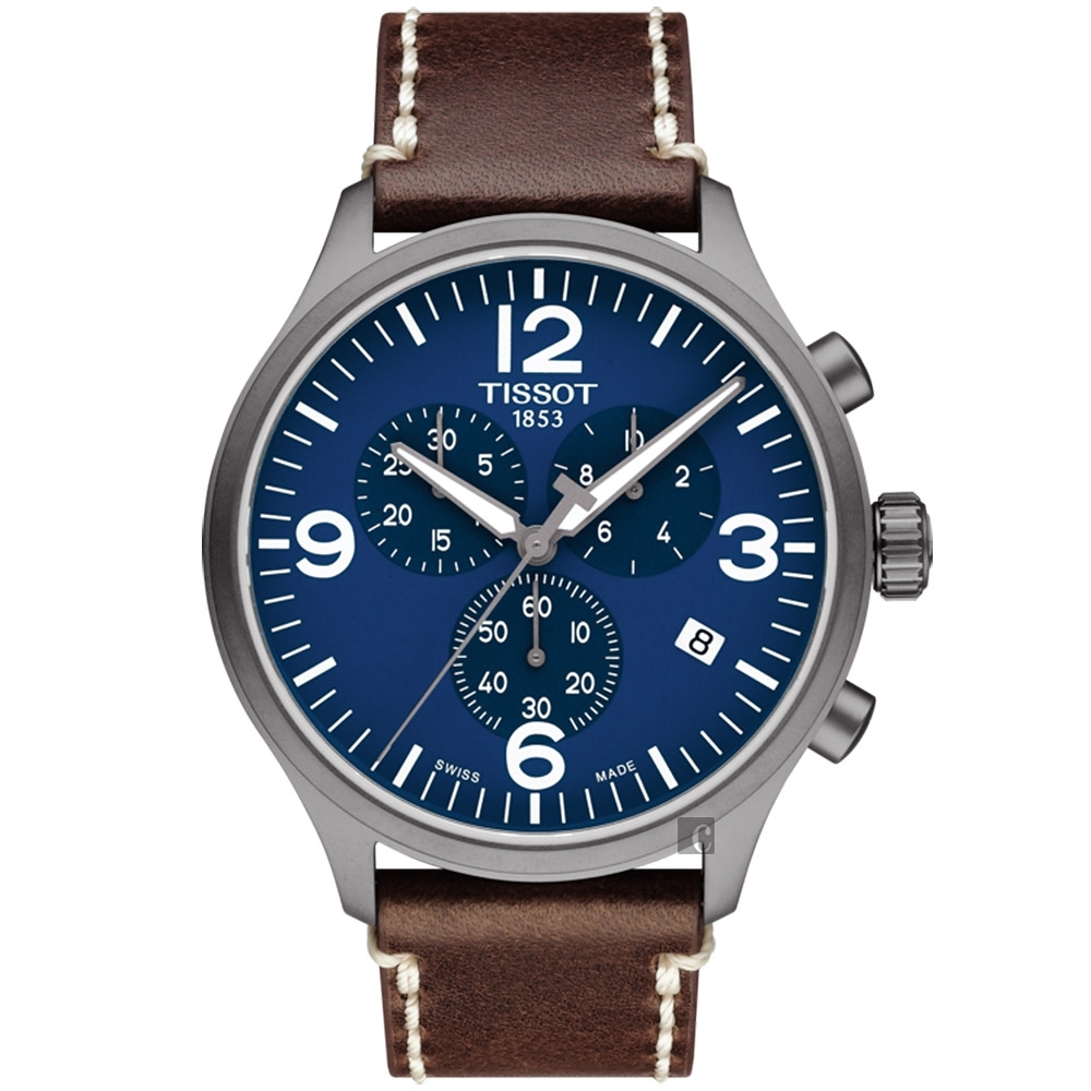 TISSOT 天梭 官方授權 韻馳系列 Chrono XL計時手錶-藍x咖啡/45mm T1166173604700