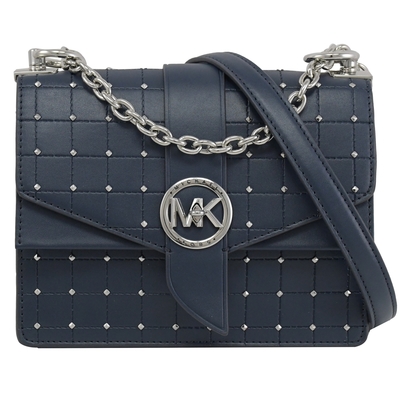 michael kors greenwich 金屬logo轉釦鉚釘翻蓋斜背鍊包(海軍藍)