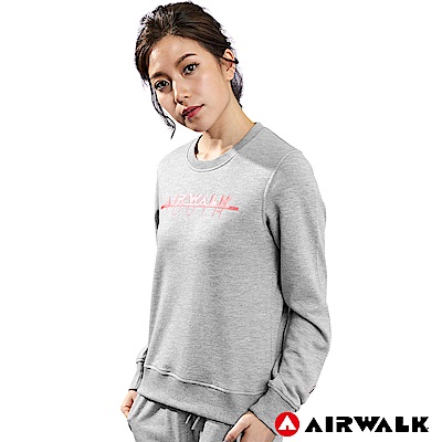 【AIRWALK】女款圓領長袖T-麻灰