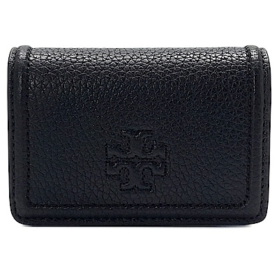 TORY BURCH THEA  經典LOGO牛皮壓扣卡夾包-黑色