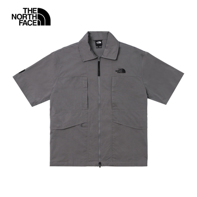 【The North Face 官方旗艦】北面UE男款灰色舒適透氣多口袋休閒短袖襯衫｜88610UZ