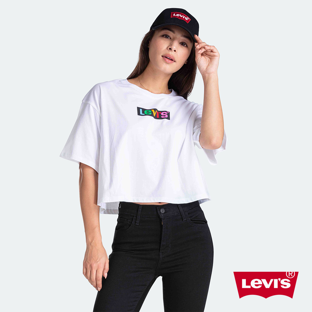 Levis 女款 短袖T恤 翻玩夏日Logo T 寬鬆短版 彩虹Box Logo