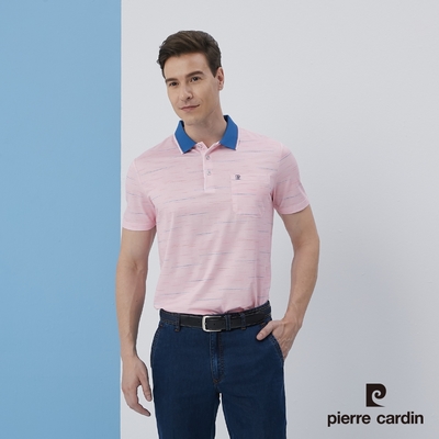 Pierre Cardin皮爾卡登 男款 規則暗紋印花短袖POLO衫-粉紅色(5217259-75)