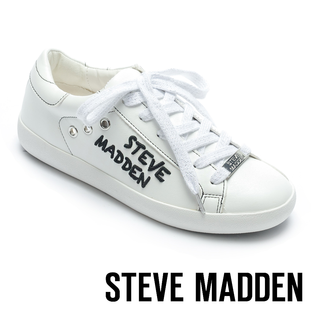 STEVE MADDEN-HAVEN-SM經典LOGO綁帶平底鞋-白色