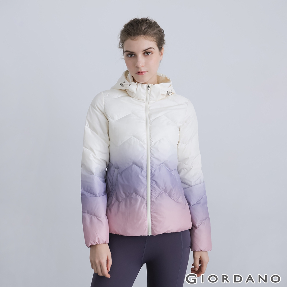 GIORDANO 女裝連帽輕羽絨外套 - 06 漸變紫