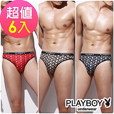 PLAYBOY 兔頭LOGO印花絲光三角褲(超值6件組)