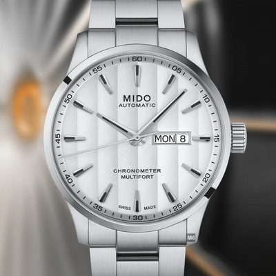 MIDO美度 官方授權M6 Multifort 先鋒天文台矽游絲系列 精鋼銀面42㎜(M0384311103100)