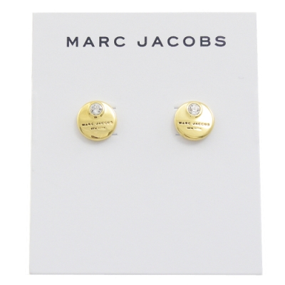 MARC JACOBS 金屬logo圓牌水鑽裝飾耳針式耳環(金色)