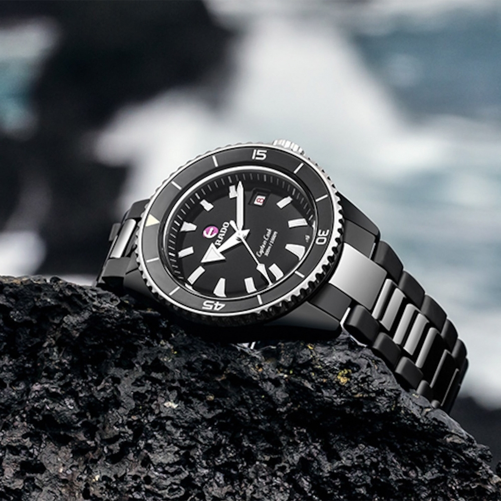 RADO 雷達 官方授權 庫克船長 高科技陶瓷300米潛水機械腕錶-黑/43mm R03 R32129152